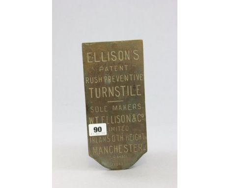 Vintage Brass Ellison's Patent Rush Preventive Turnstyle Plaque