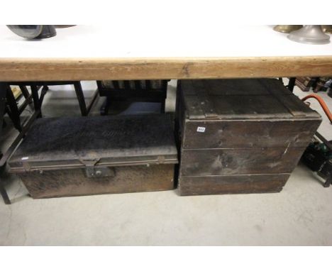 Antique Military Trunk marked Captain Giffard and Vintage Wooden Rayners Seed Case with Handles