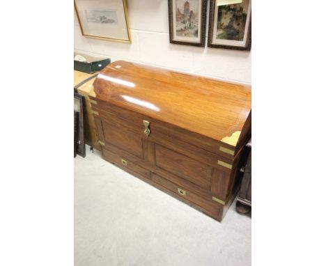 Rosewood Domed Top Travelling Trunk with Two Drawers and Brass Fittings