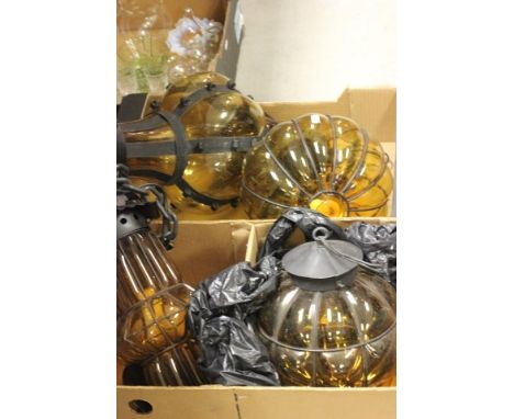 Four Coloured Glass Bulbous Central Light Shades