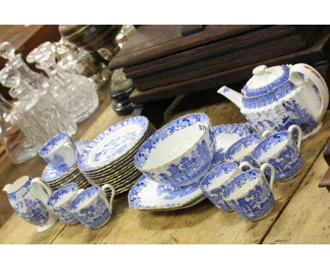 Late 19th / Early 20th century Copeland Gilt Edged Willow Patterned Tea Service comprising Teapot(a/f), Two Sandwich Plates, 