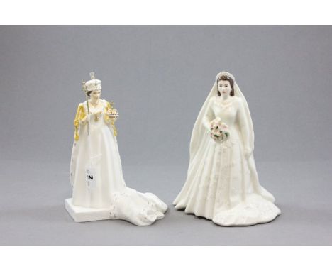 Coalport Figurine of Queen Elizabeth II Diamond Jubilee and a Royal Worcester Figurine of Princess Elizabeth Wedding