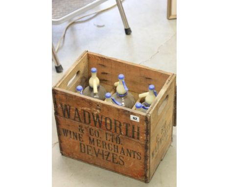 Vintage Wooden Wadworths Case containing Six Wadworth Brewery Soda Syphons 