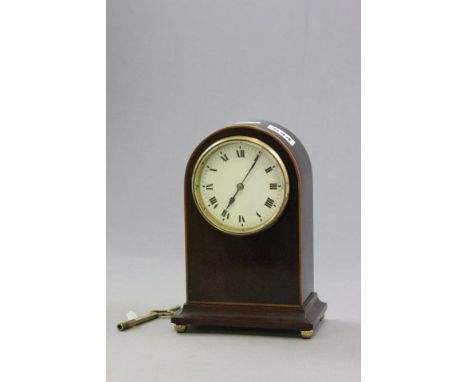 Edwardian Mahogany Inlaid Domed Top Mantle Clock with Key
