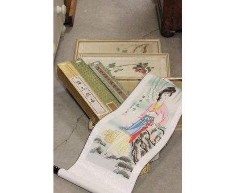 Pair of Framed Chinese Paintings on Silk depicting Birds and Trees plus another Painting on Silk together with a Boxed Chines