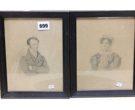 Pair of 19th century Portrait Pencil Drawings of a Lady and Gentleman 
