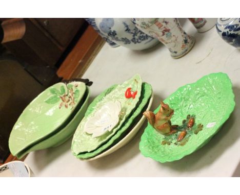 Carltonware Squirrel Leaf Dish, Four Carltonware Leaf Plates, Wade Heath Bowl and a Beswick Leaf Plate