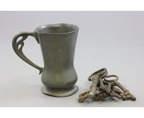 Art Nouveau Pewter Tankard with Seven Old Keys