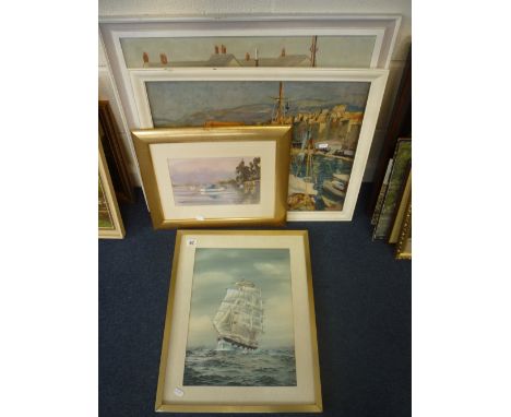 J.C. AUSTIN, 20th Century, 'Wavertree', a three-masted ship in full sail at sea, watercolour, 40cm x 30cm, together with 'Pet