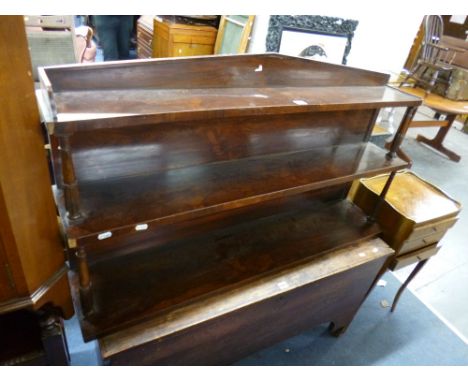 A 19TH CENTURY ROSEWOOD THREE TIER HANGING WALL SHELF