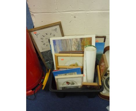 VARIOUS PICTURES, CLOCK, etc, including Louis Wain prints, advertising etc