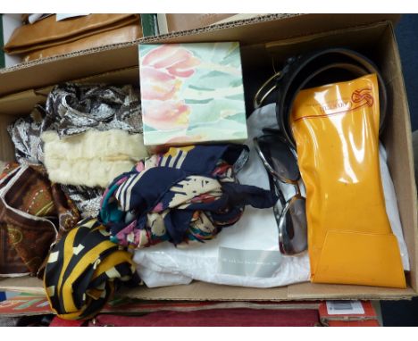 A LARGE COLLECTION OF SCARVES, BELTS AND SUNGLASSES, to include a Jager scarf