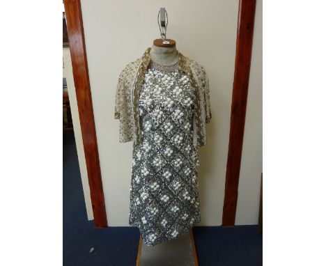 TWO ITEMS OF VINTAGE CLOTHING, to include a 60's sequined and beaded shift mini-dress, together with a gold beaded bolero jac