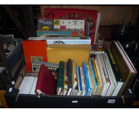 A QUANTITY OF RAILWAY RELATED BOOKS, with a quantity of vintage boxed toys and games, contents not checked (two boxed)