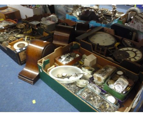 A LARGE QUANTITY OF CLOCK/WATCH PARTS, including three mantel clocks