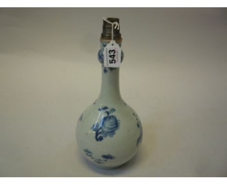 A CHINESE BLUE AND WHITE BOTTLE VASE, Qianlong, of ovoid form with garlic neck, painted with scattered flowers and foliage, d