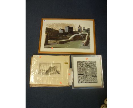 NORMAN WADE, 1971, 'Newcastle Upon Tyne' Limited Edition print 5 of 60, signed in pencil, together with three other various p