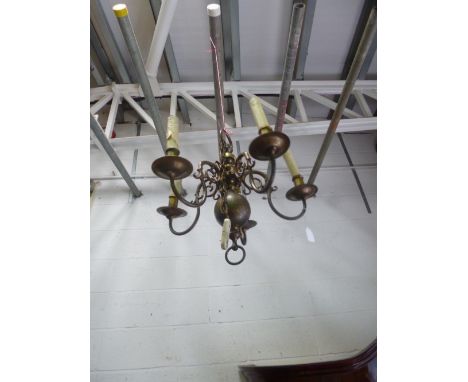 A BRASS FIVE BRANCH CEILING LIGHT, and a pair of matching wall lights (3)