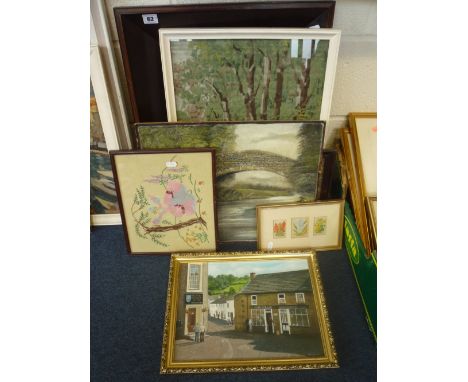 D. J. ANDREWS, 1982, 'Fountain Gallery' street scene in a rural British town, oil on board, 26cm x 35cm, together with a grou