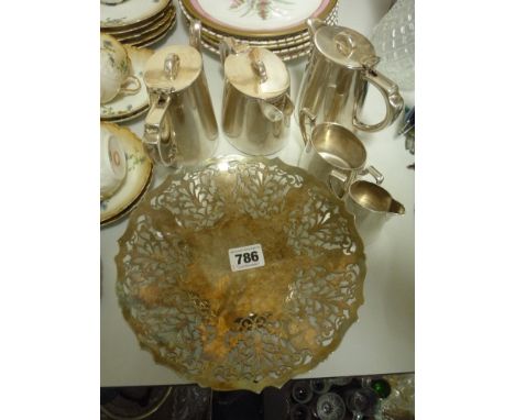 A FIVE PIECE ELKINGTON PLATE TEA SERVICE, and a cake stand (6)