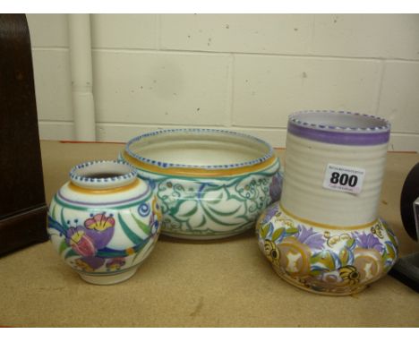 A CARTER STABLER ADAMS POOLE POTTERY, No.632, with grapes design, another No.580 and a smaller Poole vase (s.d.) (3)