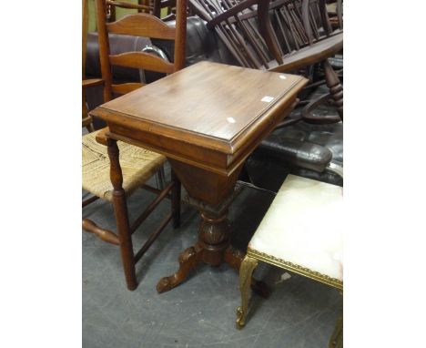 A 19TH CENTURY WALNUT SEWING/WORK BOX, on tripod support (s.d.)
