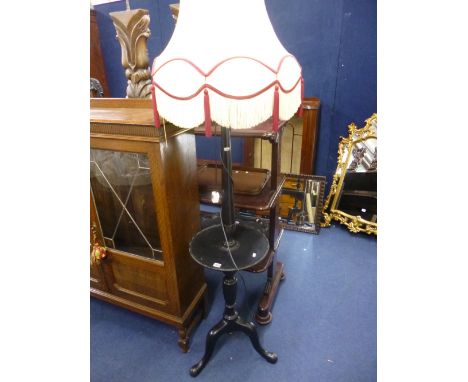 AN EBONISED LAMP TABLE, on tripod base