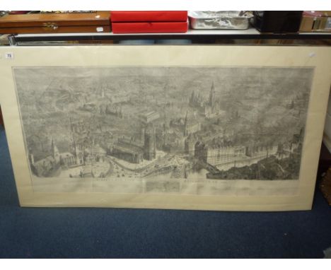 H.W. BREWER FOR THE GRAPHIC, 1889, a bird's eye view of Manchester, print on paper, 56cm x 120cm