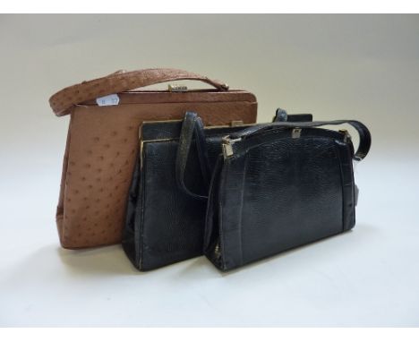 THREE VINTAGE HANDBAGS, to include a large ostrich skin handbag with two others