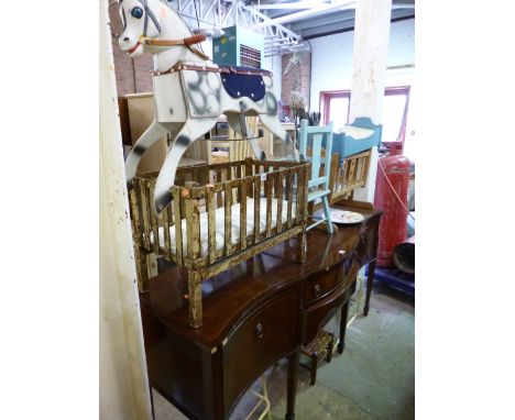 A QUANTITY OF CHILDS DOLLS FURNITURE, including two cots, one rocking horse, three chairs etc (10)