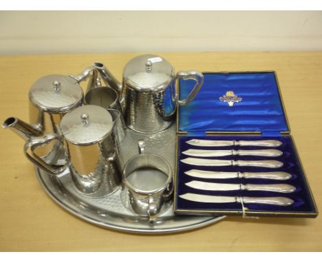 CASED SILVER HANDLED KNIVES, and Old Hall tea service and tray