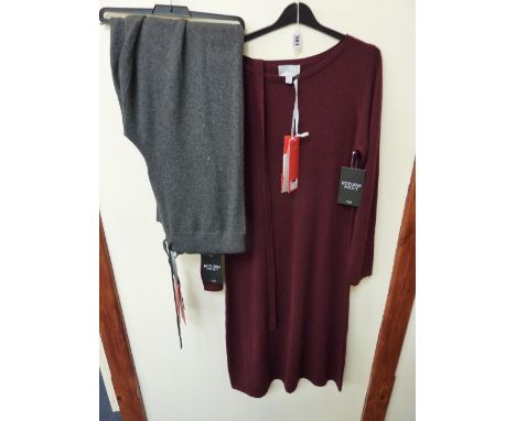 TWO ITEM OF PURE CASHMERE, to include a burgundy dress (size 14) and a pair of cashmere jogging bottoms (size L)