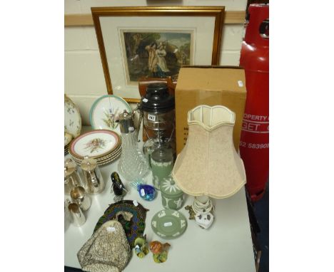 VARIOUS SUNDRIES, Beswick birds, Wedgwood green Jasperwares, boxed pressure lantern, three pictures etc