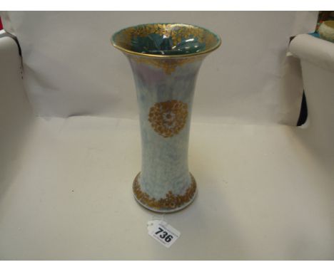 A ROYAL WORCESTER LUSTRE SLEEVE VASE, gilt decorated, height 20.5cm (restorations)