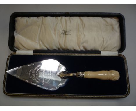 A SILVER AND IVORY PRESENTATION TROWEL