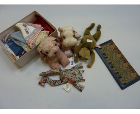 LIBERTY, to include a Liberty fabric wallet and three stuffed animals, together with a further stuffed frog and a box of vint