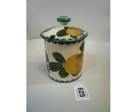 A WEMYSS PRESERVE POT, painted with oranges, painted mark, height 12cm (restorations)