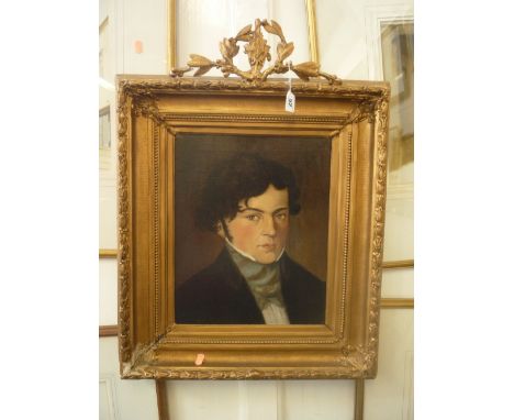 BRITISH SCHOOL, 19th Century, portrait of a young gentleman, with dark brown hair, wearing a black coat, white shirt and grey