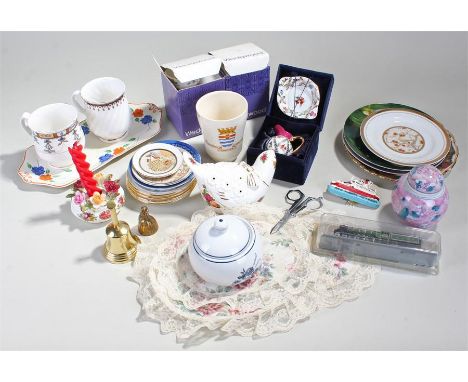 Misc items to include two Wedgwood vases,three small plates,miniature jug and basin, and a miniature LNER Flying Scotsman eng
