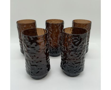 Set of five Lenox Impromptu crystal tumblers in an amber hue, featuring a distinctive textured design. This vintage Lenox gla