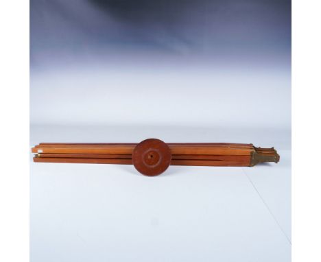 Vintage wooden folding tripod with a two-section collapsible design, measuring 33 inches when closed. Constructed from durabl