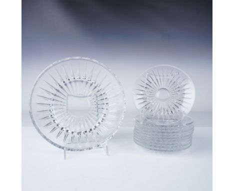 An elegant 11-piece clear crystal dessert set by Val Saint Lambert, Belgium's premier crystal manufacturer. This collection f