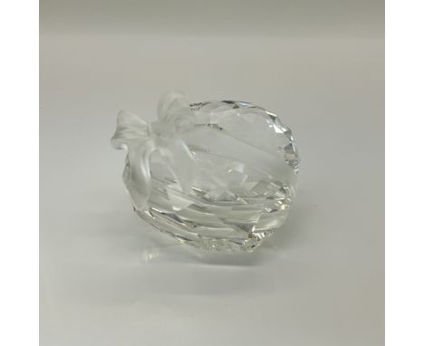 Beautiful clear faceted heart with satin ribbon and bow. Swarovski backstamp. This item has its original box 4"L x 4"W x 3"H.
