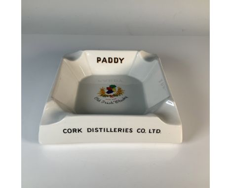 A vintage ceramic ashtray advertising Paddy Old Irish Whiskey, produced for Cork Distilleries Co. Ltd. by Arklow Pottery in I