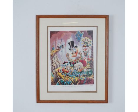 This vibrant lithograph with a frame, titled First National Bank of Cibola, is a classic depiction by Carl Barks, one of the 