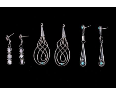 For your consideration is this Navajo sterling silver opal and sleeping beauty turquoise dangle earring collection. There are