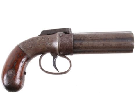 For your consideration is a factory Engraved Allen &amp; Thurber six shot percussion “Pepperbox” revolving pistol, c.1840s, .