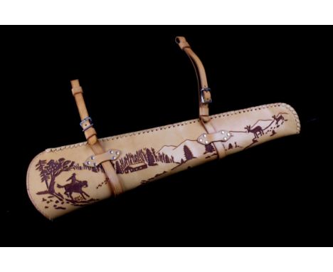 For your consideration is this hand tooled hand tooled saddle slung rifle scabbard circa 20th century. The scabbard shows goo