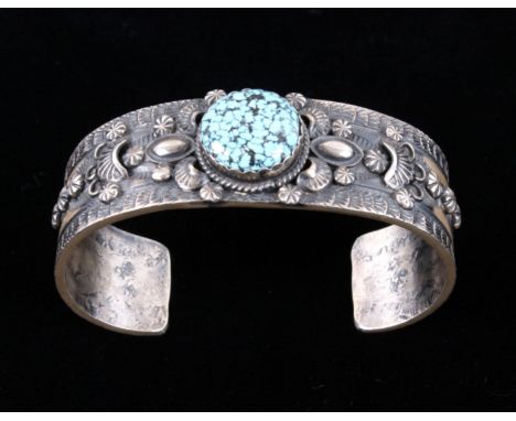 This lot features an excellent tufa cast Kingman spider web turquoise and sterling silver bracelet from amazing Navajo Native