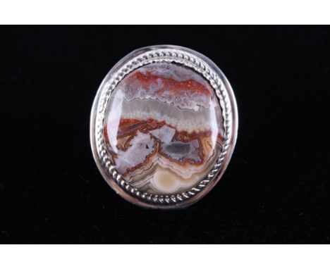 The lot features an excellent large lace agate and sterling silver ring from Navajo Native American Indian silversmith artist